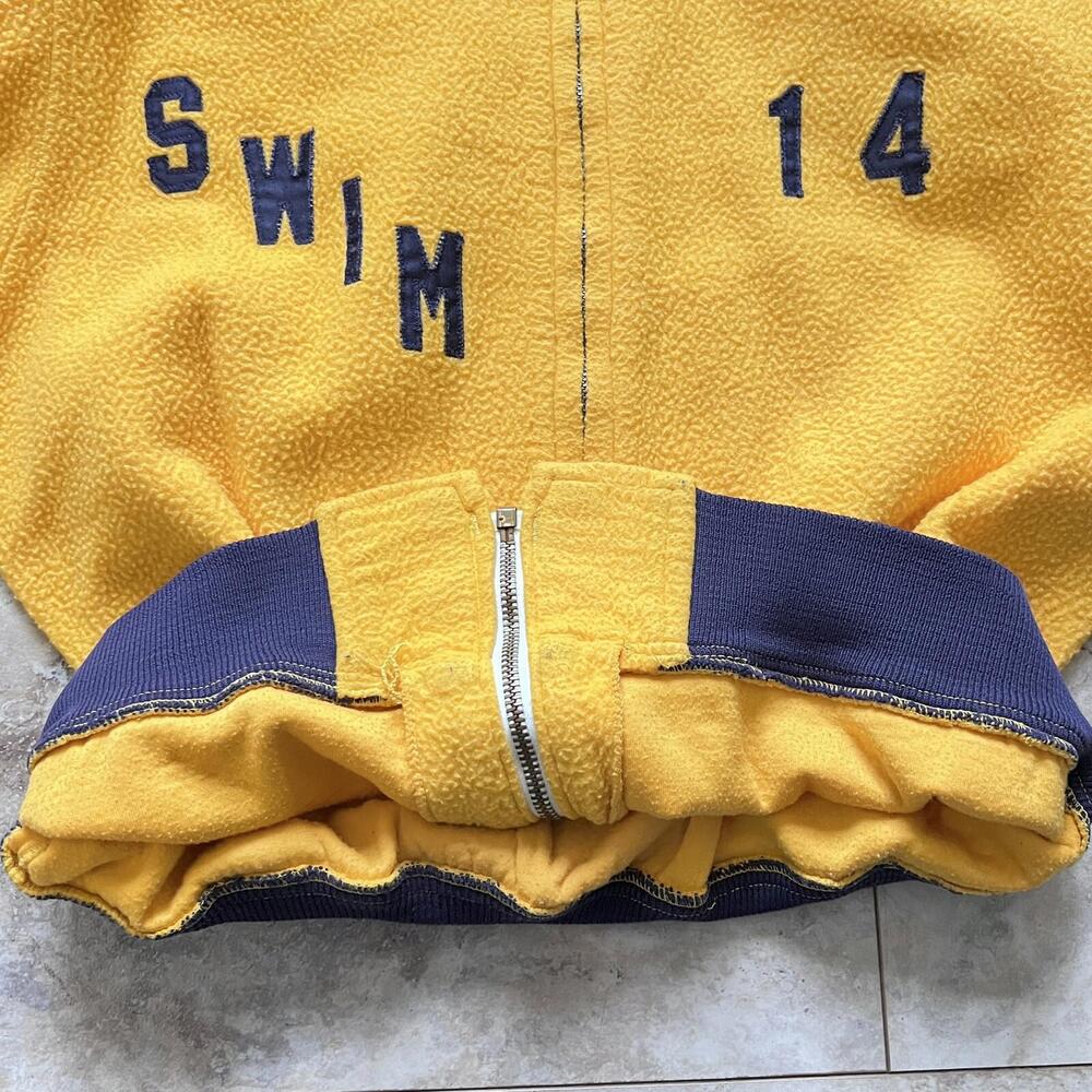 Vintage Wilson Fleece Full Zip Jacket Sz 42 Circa 60s-80s OWOSSO Swim - ZIP FLAW - Picture 6 of 15